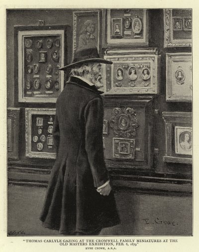 Thomas Carlyle Gazing at the Cromwell Family Miniatures at the Old Masters Exhibition by Eyre Crowe
